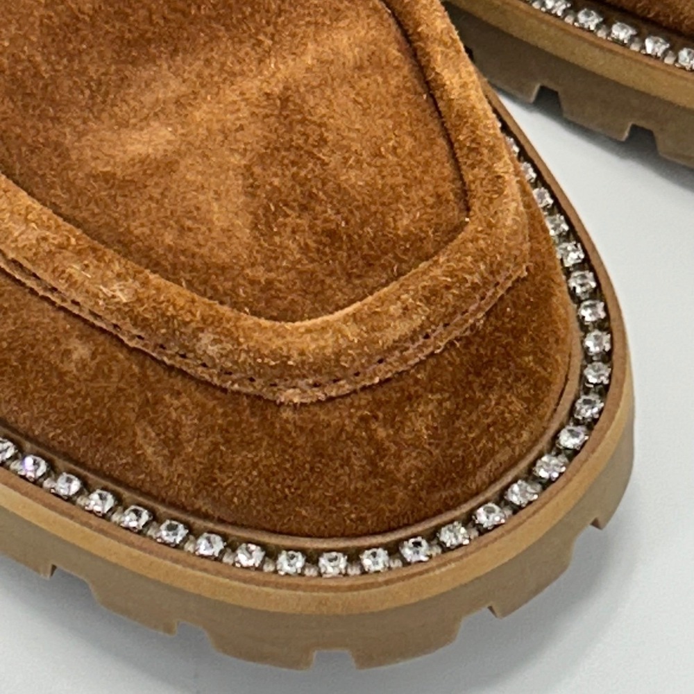 Jimmy Choo Size 38 US 6.5 Narrow Suede Shearling Crystal Deanna Loafer Shoes - Picture 5 of 15